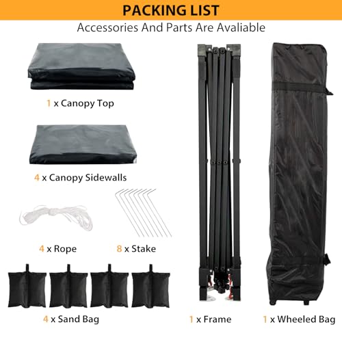 Grey 10x10 Pop Up Canopy with 4 Removable Sidewalls and Windows, 3 Adjustable Heights Commercial Shelter, Portable Enclosed Instant Tent with Wheeled Carry Bag, Waterproof Outdoor Gazebo M6414