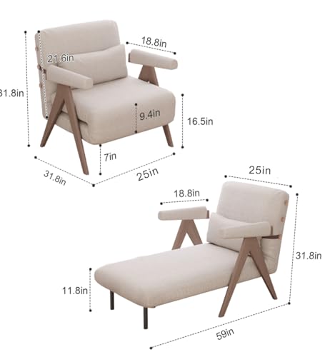 Beige White Convertible Sofa Bed Chair O7307