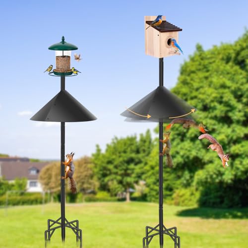77 Inch Rust-Proof Metal Bird Feeder Pole with 5-Prong Base and 2 Plates A704965