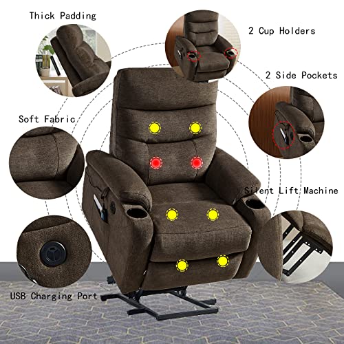 Brown Fabric Power Lift Recliner Chair with Cup Holders C53871