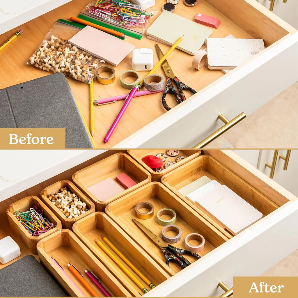8-Piece Bamboo Kitchen Drawer Organizer Set R993
