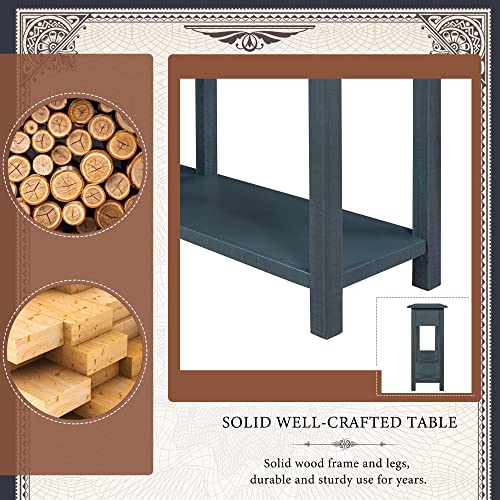 Antique Navy Rustic Wood Console Table with 4 Drawers and Bottom Shelf M613864