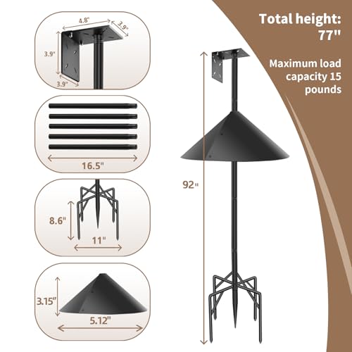 77 Inch Rust-Proof Metal Bird Feeder Pole with 5-Prong Base and 2 Plates A704965