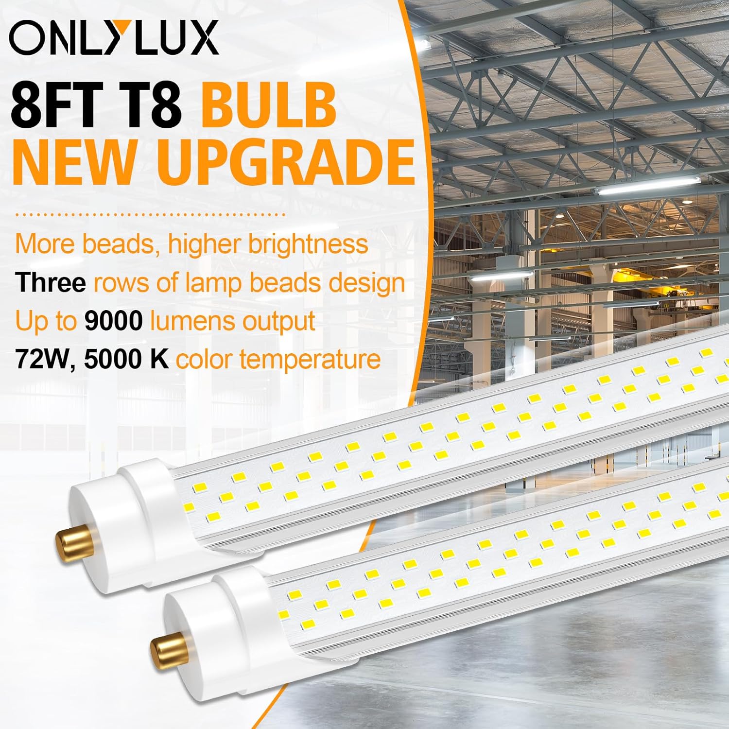 8ft 72W 9000lm 5000K T8 LED Tube Light (10Pack) K857