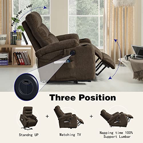 Brown Fabric Power Lift Recliner Chair with Cup Holders C53871
