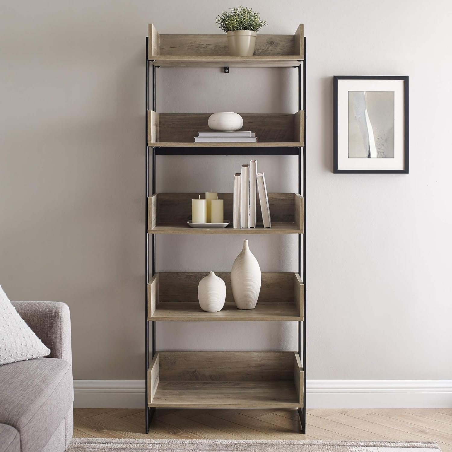Grey Wash 5-Shelf Bookcase C222