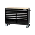 46 in. 9-Drawer Mobile Workbench with Solid Wood Top, Black J37328