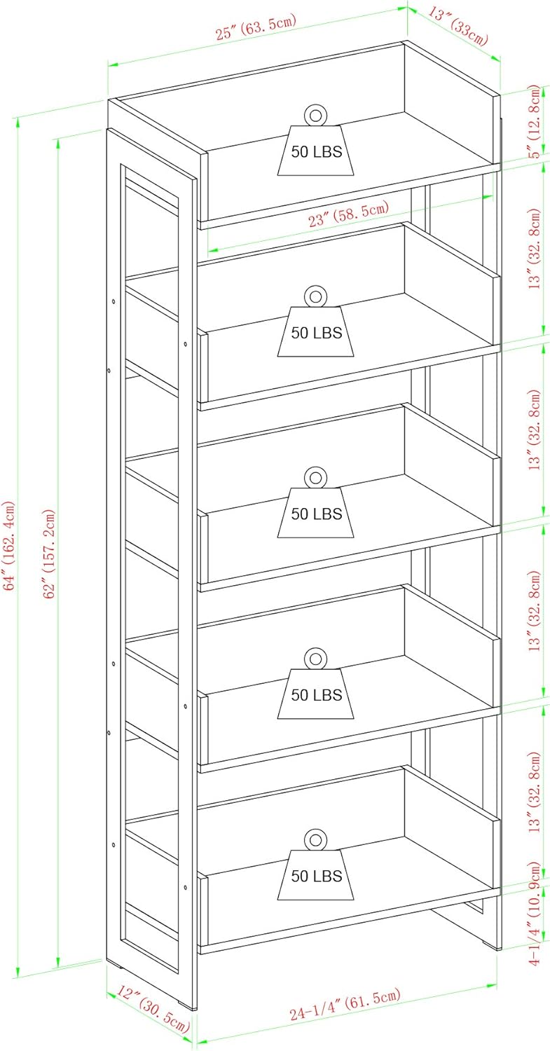 Grey Wash 5-Shelf Bookcase C222