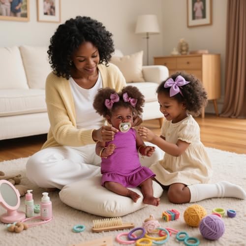 22 Inch Lifelike Soft Body Reborn Baby Doll with Taupe Eyes Caramel Skin Tone Pink Striped Skirt B78593