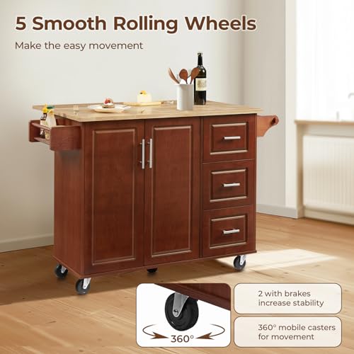 Black Rolling Kitchen Island with Storage and Drop Leaf A654