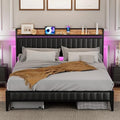 Black Queen Upholstered Platform Bed Frame with Storage Headboard L57577