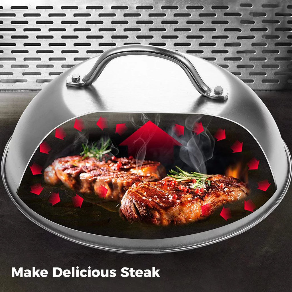 2PCS Stainless Steel Round Basting Cover with Handle O64542
