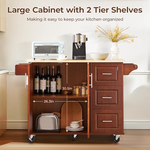 Black Rolling Kitchen Island with Storage and Drop Leaf A654