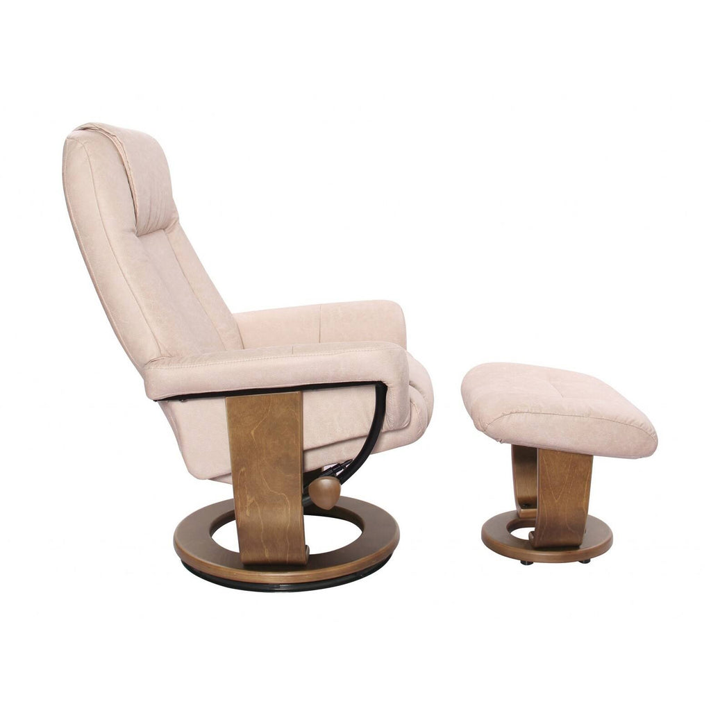 Sandy Beige Swivel Recliner and Ottoman Set Q581
