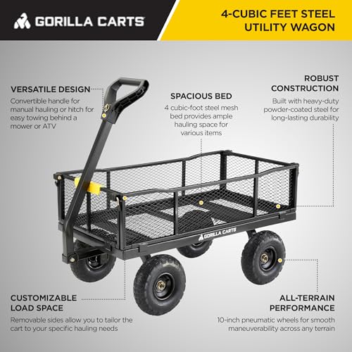 Black Steel Utility Wagon with Removable Side Panels, 4 Cu Ft, 900 lb Capacity T423976