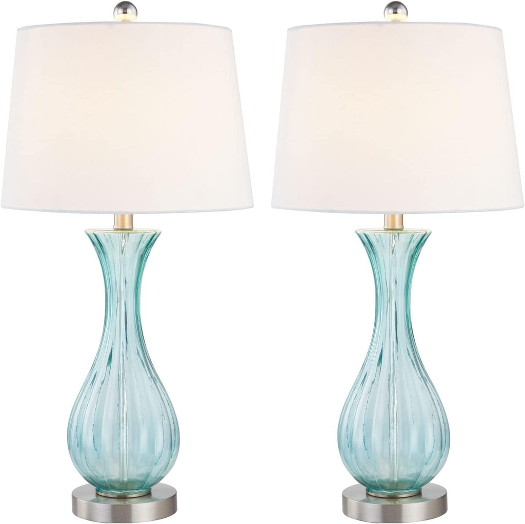 Set of 2 Blue Glass Table Lamps with White Shade A430