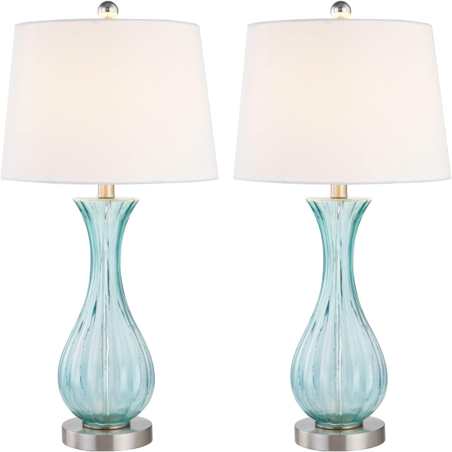 Set of 2 Blue Glass Table Lamps with White Shade A430