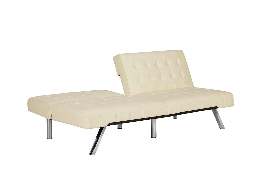 Vanilla Faux Leather Sectional Futon Sofa Bed with Chrome Legs P483