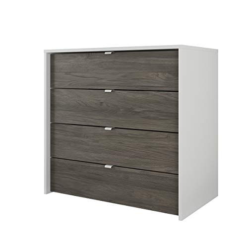 4-Piece Bedroom Set with Bed Frame, Headboard, Nightstand & Dresser, Queen White Bark Grey D183