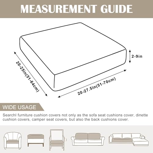 Waterproof Couch Cushion Covers Replacement, Washable Sofa Chair Seat Cushion Covers Soft Jacquard Couch Cushion Slipcovers Stretch Furniture Protector (Medium, Light Grey) G11615