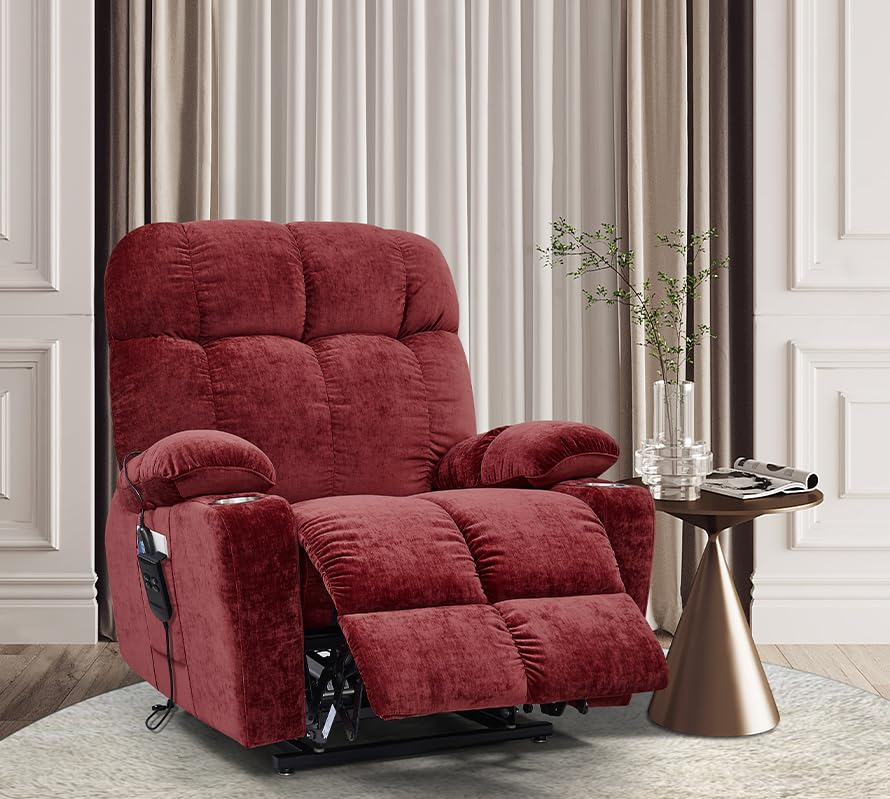 Red Power Lift Recliner Chair with Massage and Heat E2089