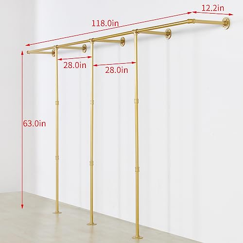 Gold Wall Mounted Clothing Rack with 2 Wooden Shelves Q79096