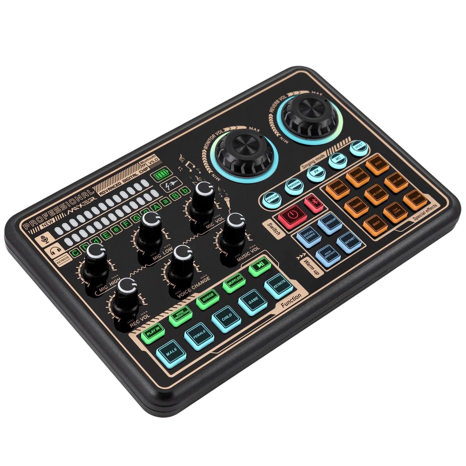 Sound Effects Board Audio Interface with Voice Changer and LED Lights F278