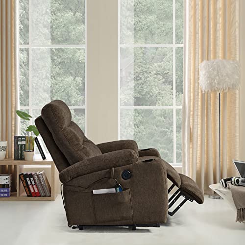 Brown Fabric Power Lift Recliner Chair with Cup Holders C53871