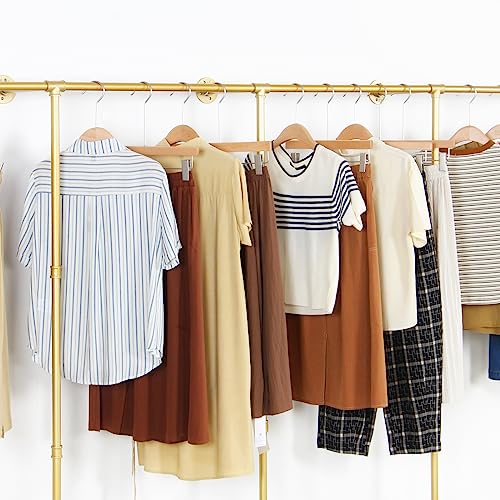 Gold Wall Mounted Clothing Rack with 2 Wooden Shelves Q79096