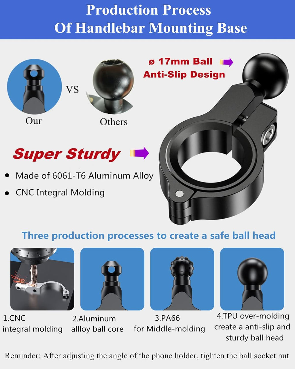 Aluminum Alloy Motorcycle Phone Mount for 4''-7'' Smartphones S328