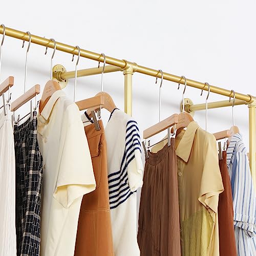 Gold Wall Mounted Clothing Rack with 2 Wooden Shelves Q79096