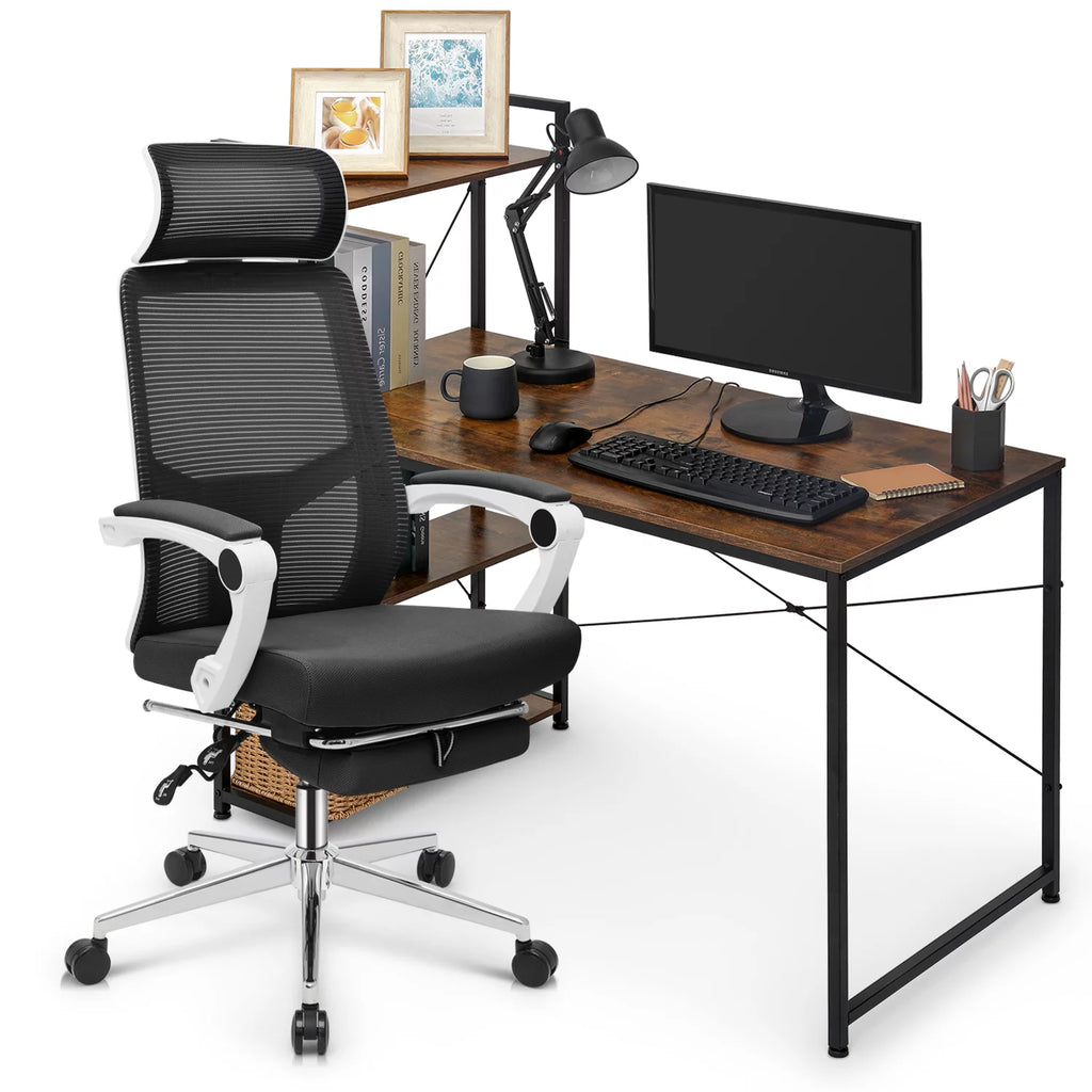 Black Computer Desk and Chair Set with Bookshelf I925065