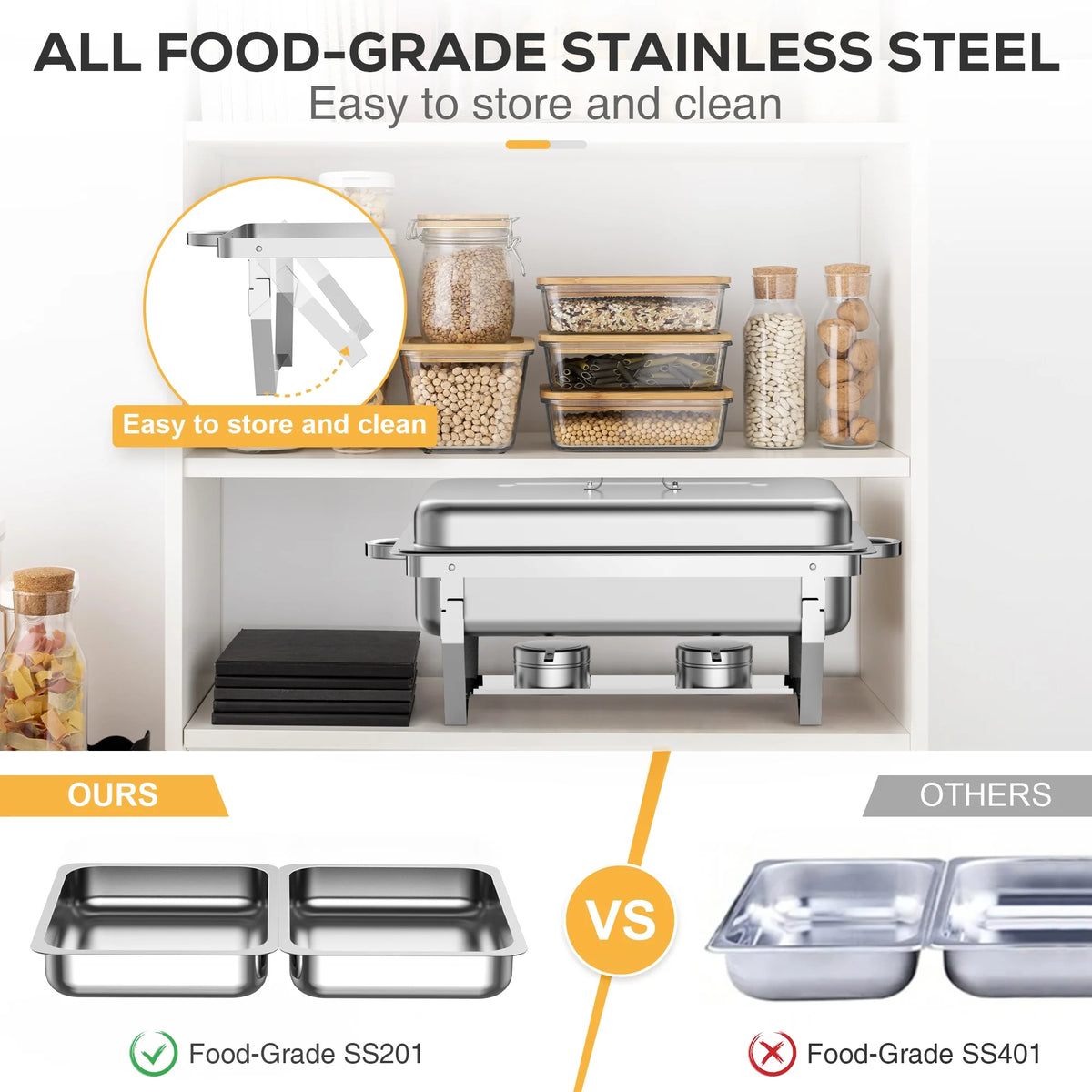 6 Packs Stainless Steel Chafing Dishes Buffet Set with Lids I9297