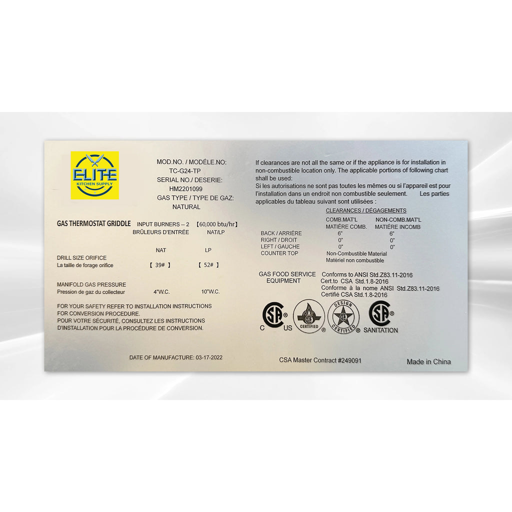 Commercial Gas Countertop Griddle Flat Top J597240