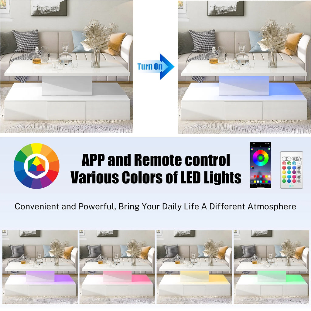 White LED Coffee Table with 4 Drawers C2656