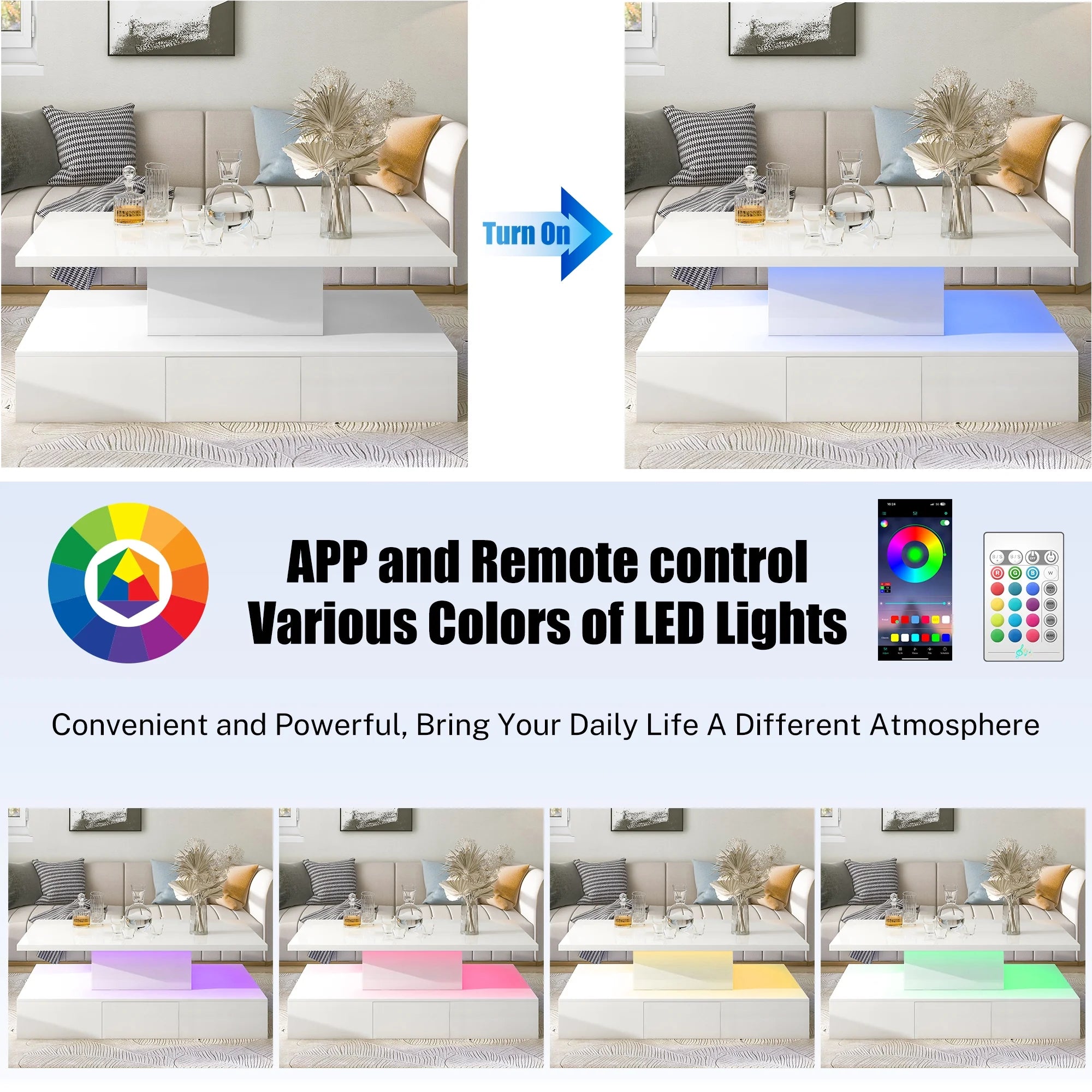 White LED Coffee Table with 4 Drawers C2656