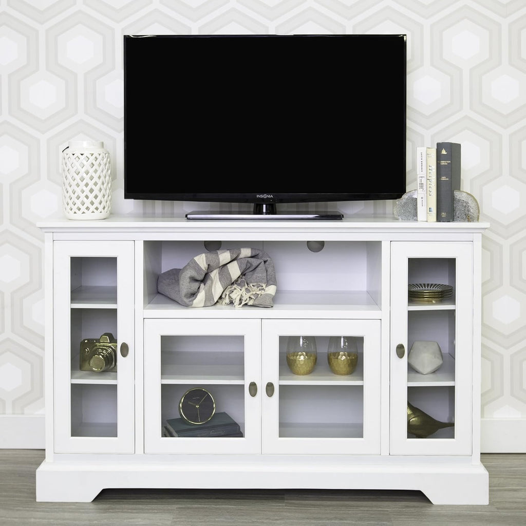White Wood TV Stand with Storage Cabinets N465