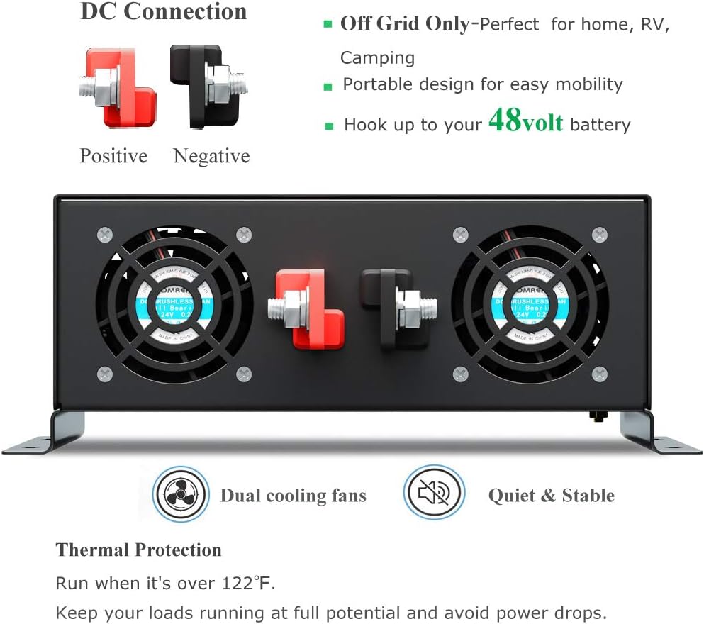 3000Watt 48V DC to 110V 120V Pure Sine Wave Power Inverter with Remote Control Dual AC Outlets and AC Hardwire Port A88806