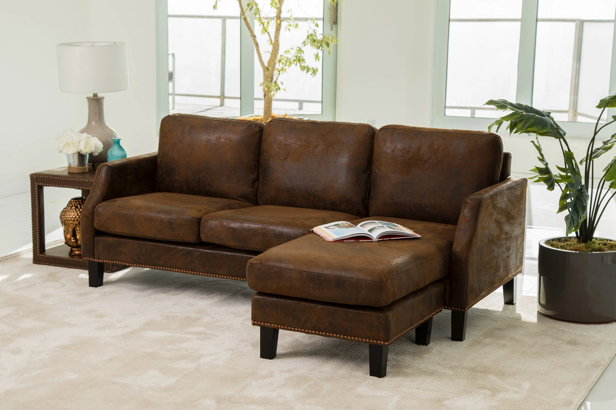 Dark Brown Faux Leather Reversible Chaise Sectional Sofa C512986
