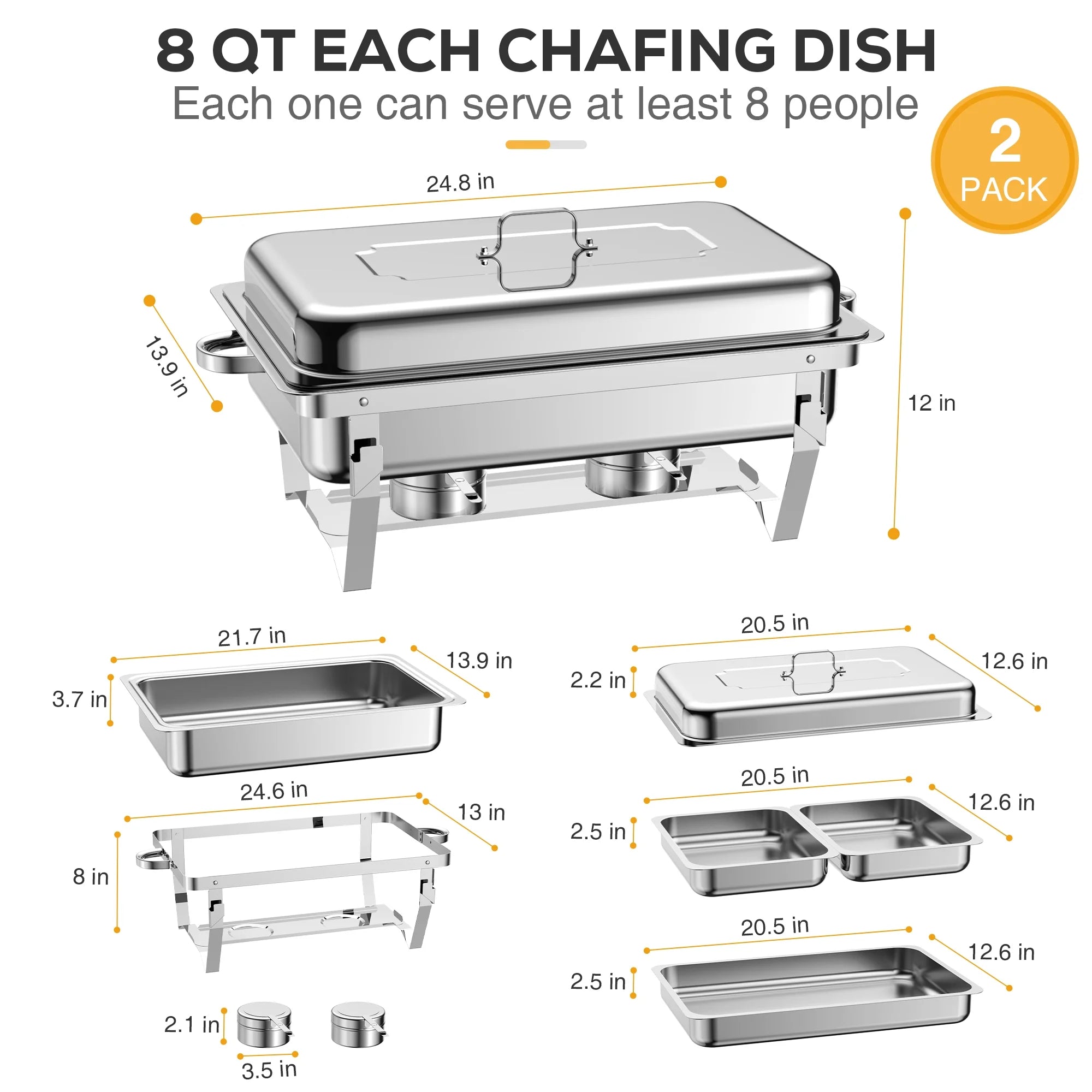 6 Packs Stainless Steel Chafing Dishes Buffet Set with Lids I9297