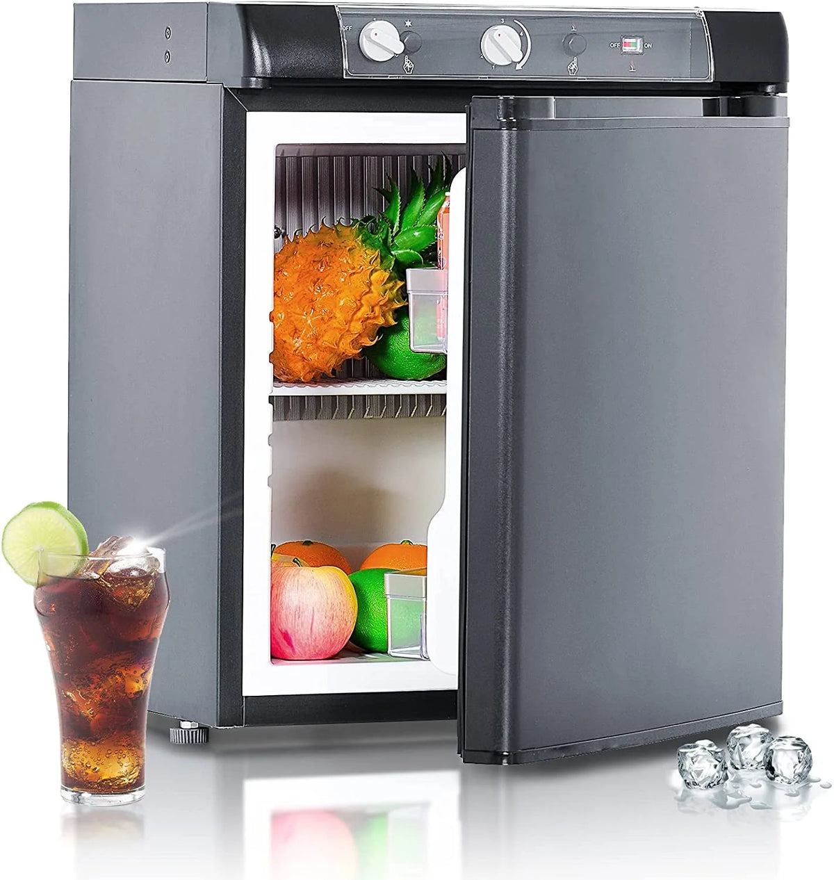 3 Way Propane RV Refrigerator 1.4 Cu.ft, Compact 12 V/110V/Gas LPG Fridge X48488