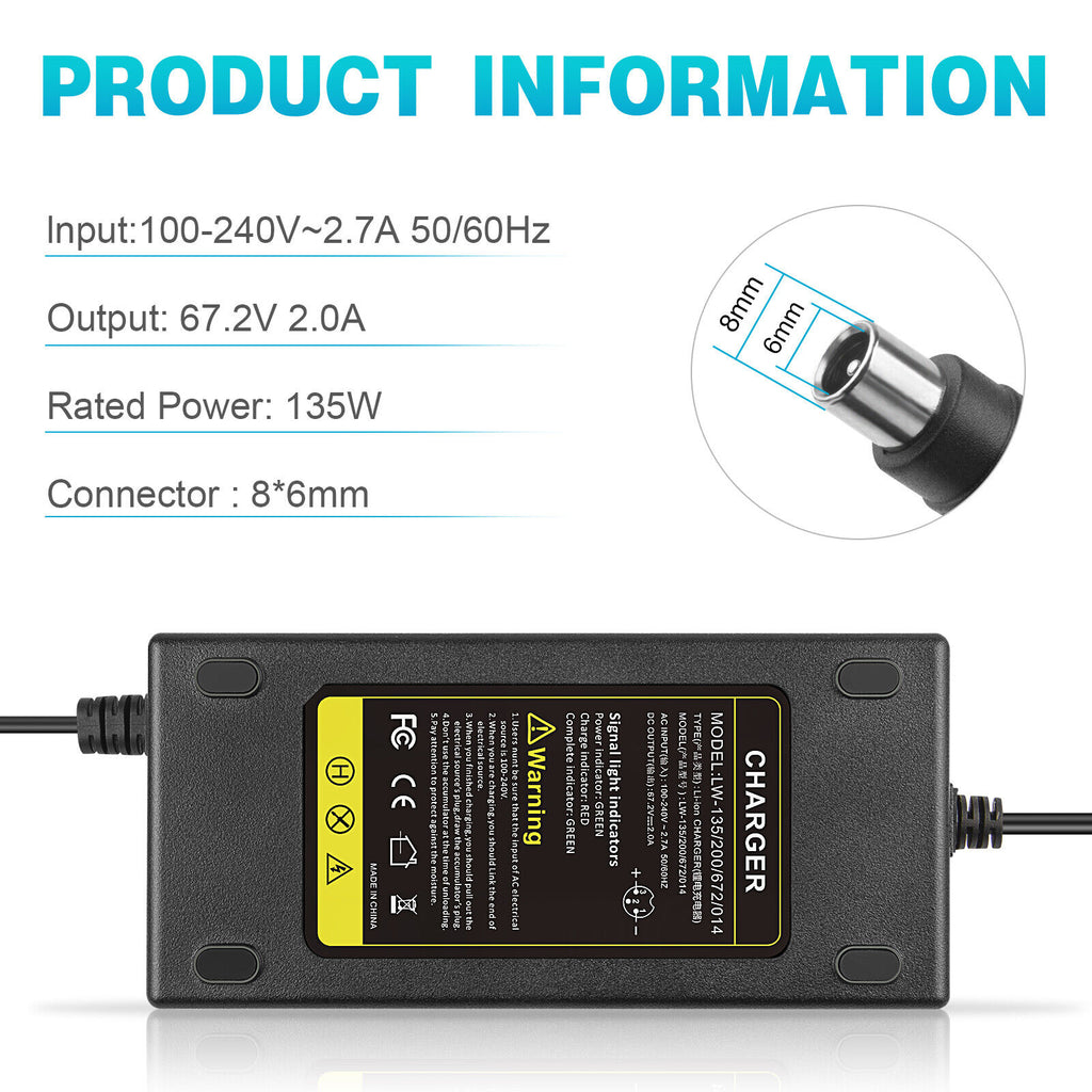 67.2V 2A Li-ion Battery Charger for 48V E-bike Scooter Battery T377656