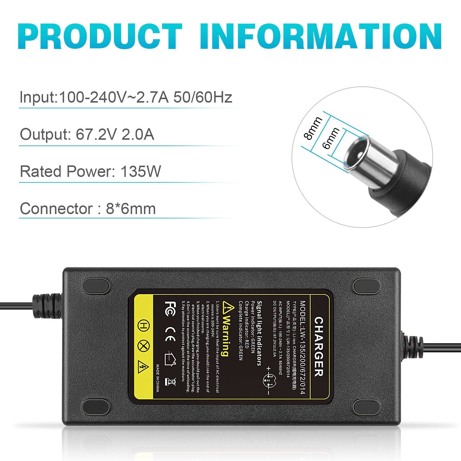 67.2V 2A Li-ion Battery Charger for 48V E-bike Scooter Battery T377656