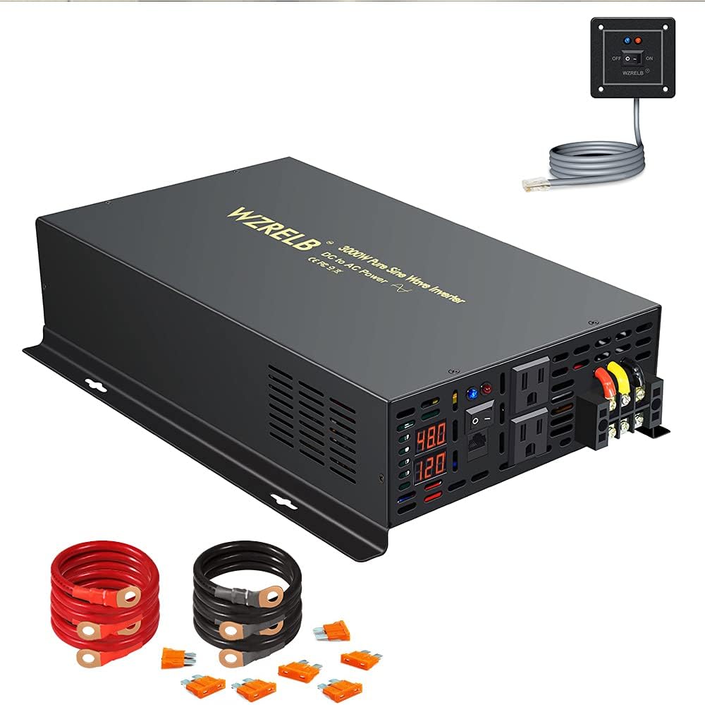 3000Watt 48V DC to 110V 120V Pure Sine Wave Power Inverter with Remote Control Dual AC Outlets and AC Hardwire Port A88806
