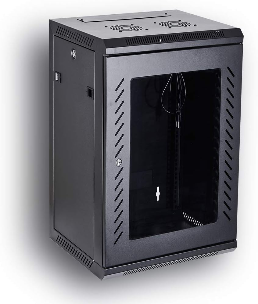19-Inch Wall Mount Server Rack Cabinet with Locking Tempered Glass Door G589