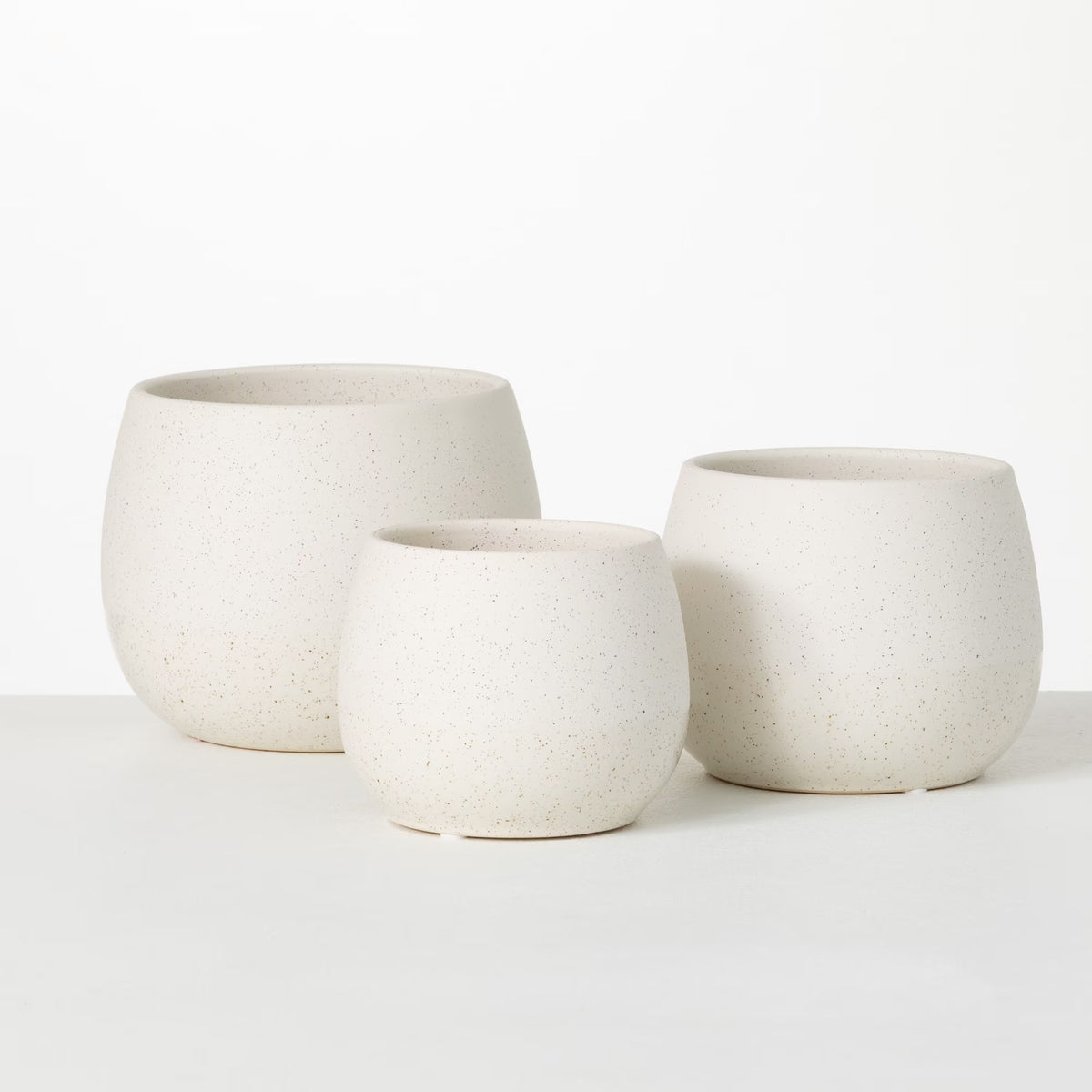 Creamy Speckled Round Ceramic Planter Set of 3 I8357