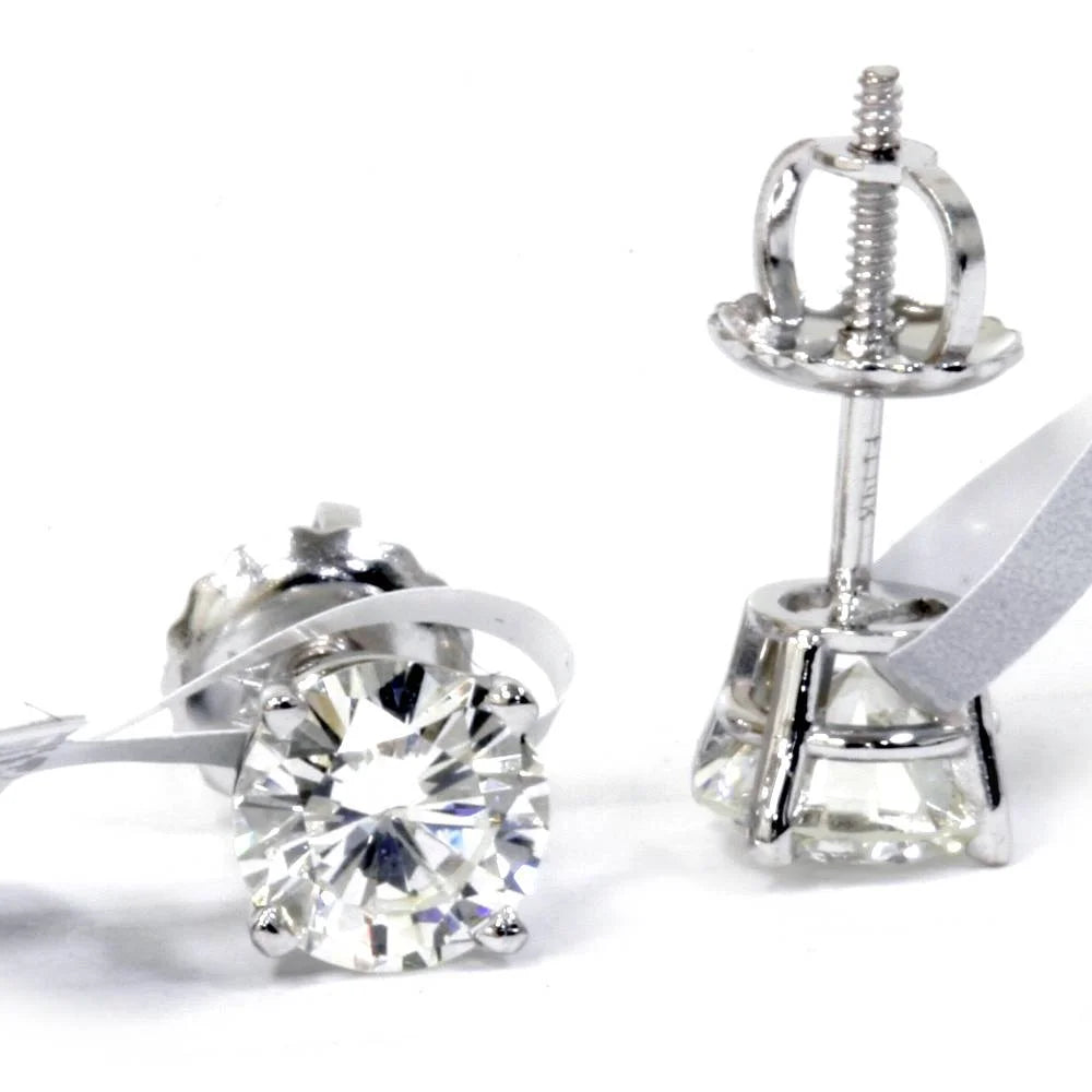 14K White Gold Diamond Screw Back Stud Earrings K707
