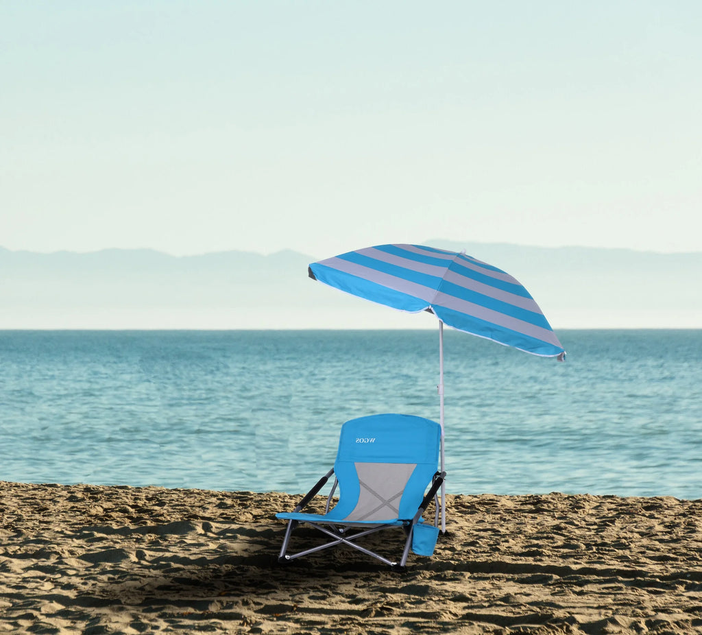 Folding Camping Chair with Detachable Umbrella, Armrests and Cup Holder, Portable Lightweight Sand Chair (1-Pack Blue) E290
