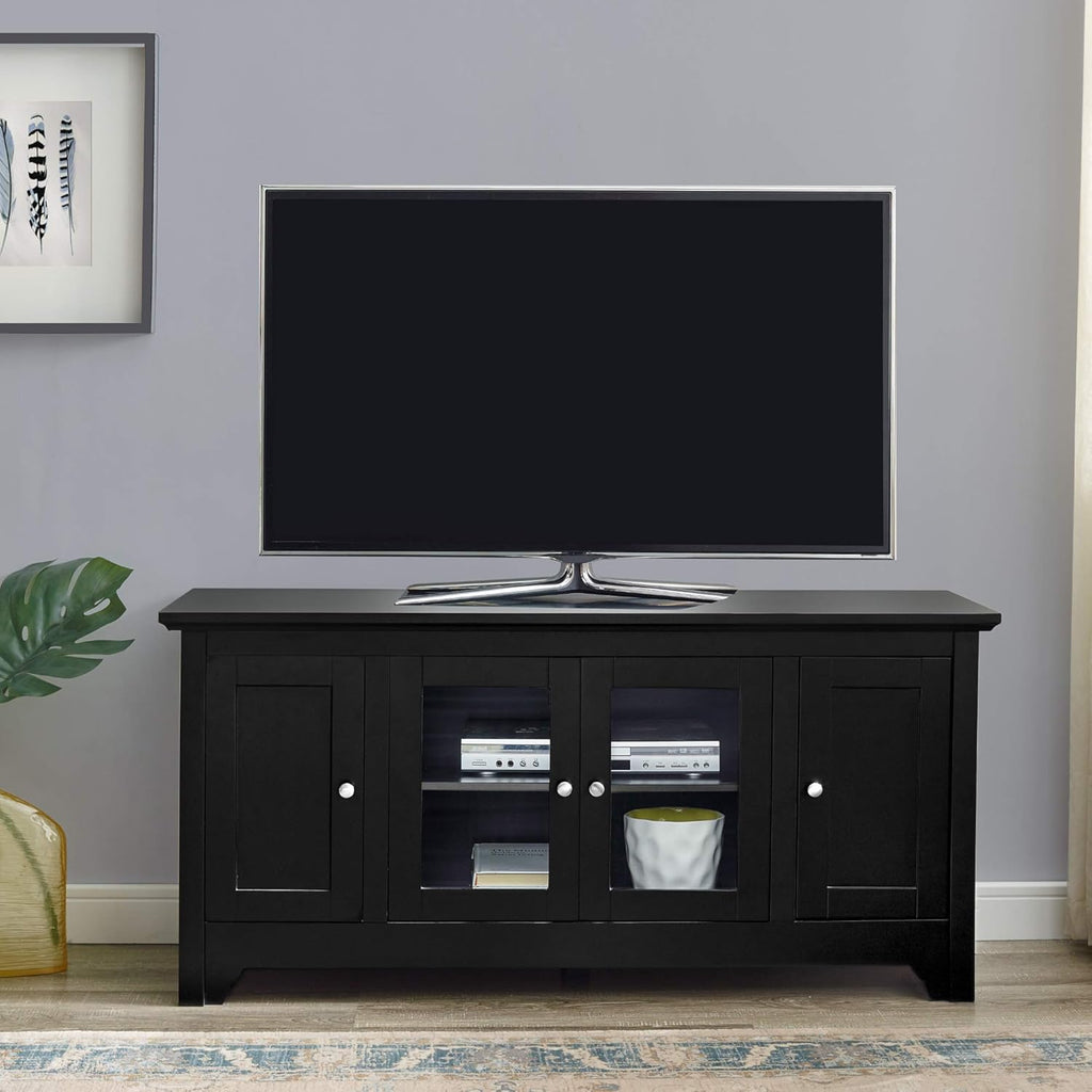 White Wood TV Stand with Storage Cabinets N465