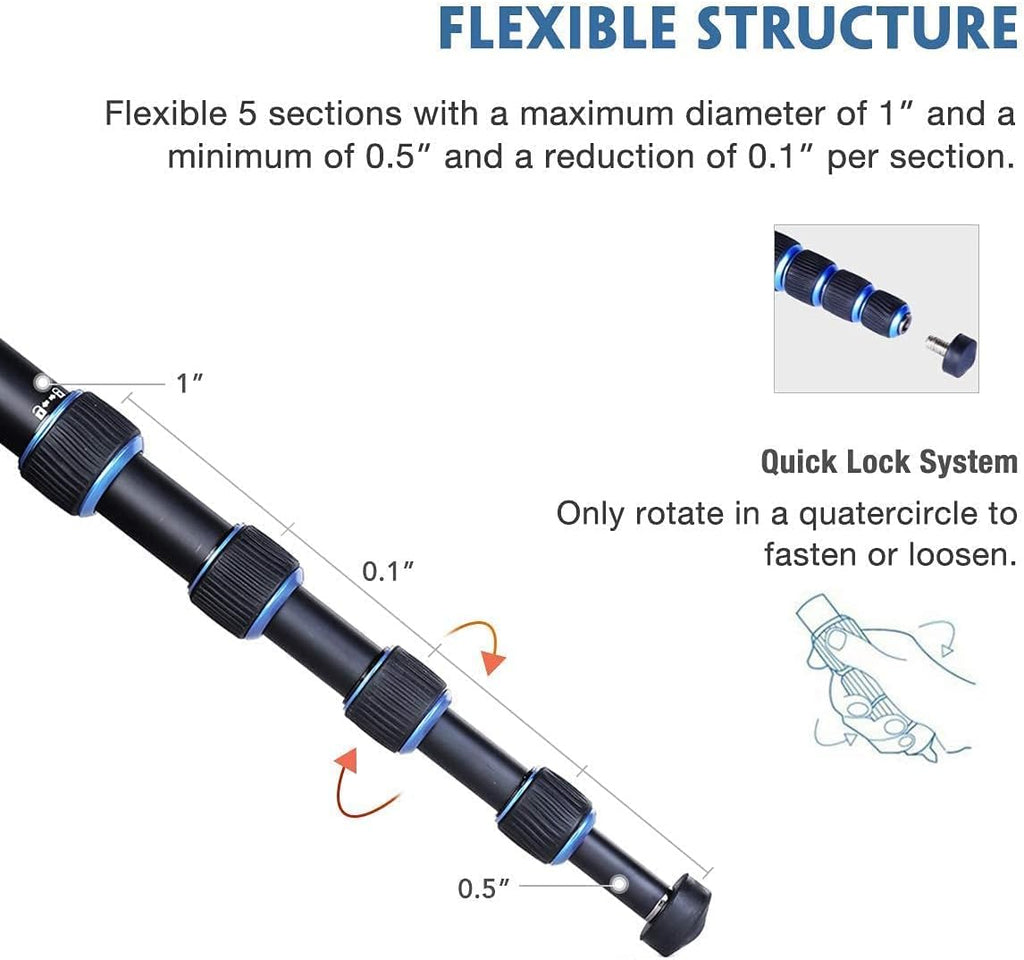 Monopod Tripod with Feet for Camera DSLR Camcorder, Lightweight Aluminum Alloy, 5 Sections up to 65 inch, Pack of 2 J52935